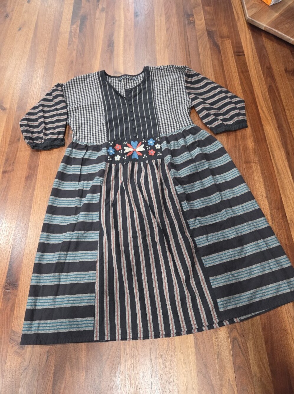Gundrun Sjoden Sofia Dress Mixed Pattern Cotton Embroidered Dress Oversized XS
